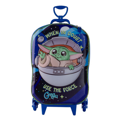 Mochila de Rodinhas 3D Maxtoy Star Wars Grogu Azul Verde