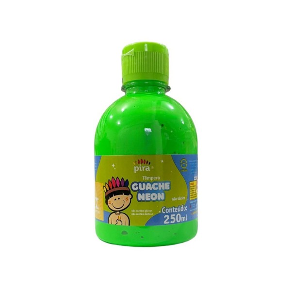 Tinta Guache Neon Escolar Pet 250ml Com Aplicador Piratininga Verde