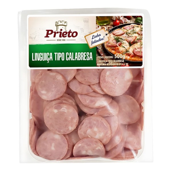 Encontraproduto.com.br - Linguiça Tipo Calabresa Prieto Fatiada Pacote com 500g