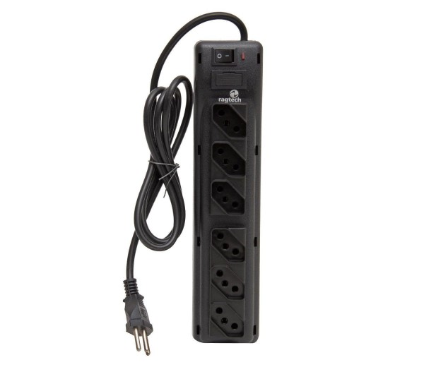 Encontraproduto.com.br - Protetor Eletrônico Ragtech 6 Tomadas Black
