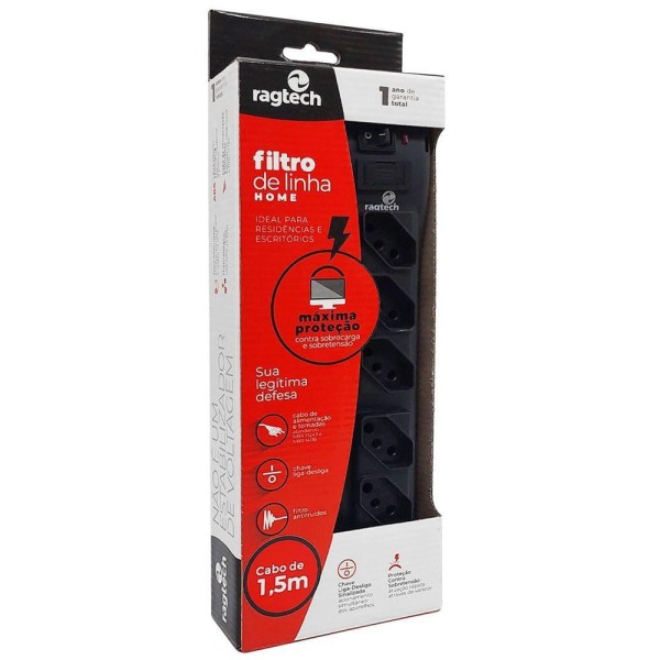 Encontraproduto.com.br - Filtro De Linha Ragtech Flh 6t, Bivolt Automático, 6 Tomadas, Preto - 2040