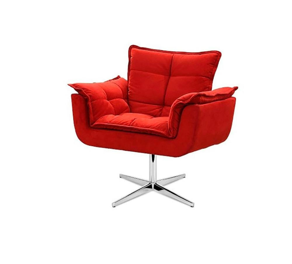 Poltrona decorativa Opala vermelha base giratória