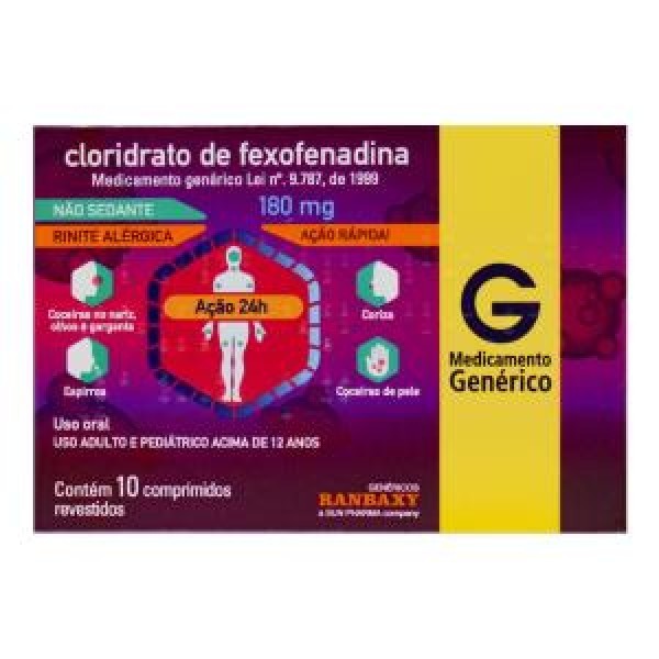 Encontraproduto.com.br - Cloridrato Fexofenadina 180mg 10 Comprimidos Gn Ranb