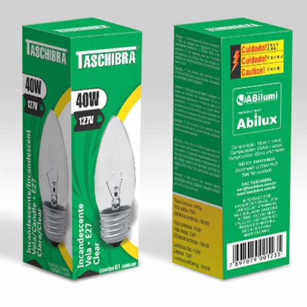 Encontraproduto.com.br - Lâmpada Vela Clara 40w 127v E27 Taschibra