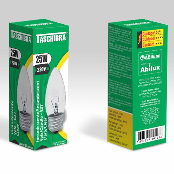 Encontraproduto.com.br - Lâmpada Incandescente Vela Lisa 25w Clara E27 220v Taschibra