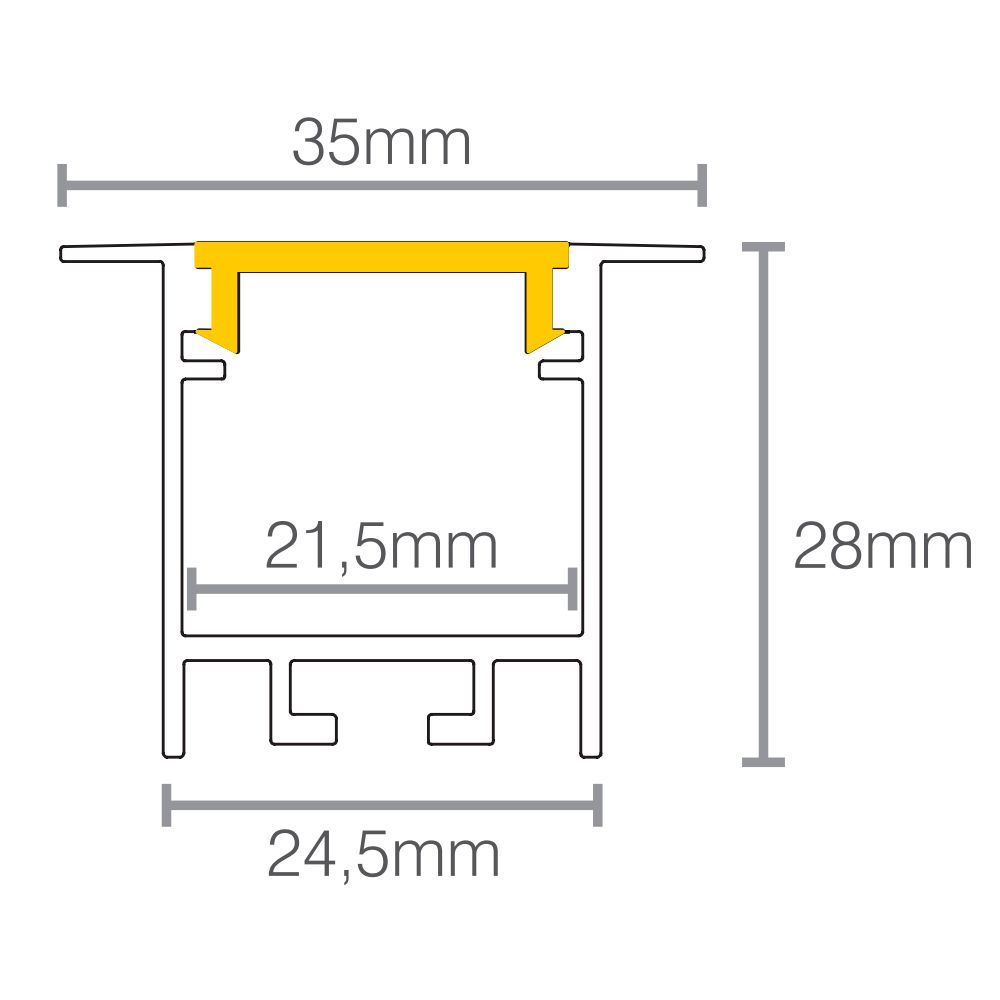 Encontraproduto.com.br - Perfil de Embutir para Fita Led Taschibra Apex 35 com 2 Metros