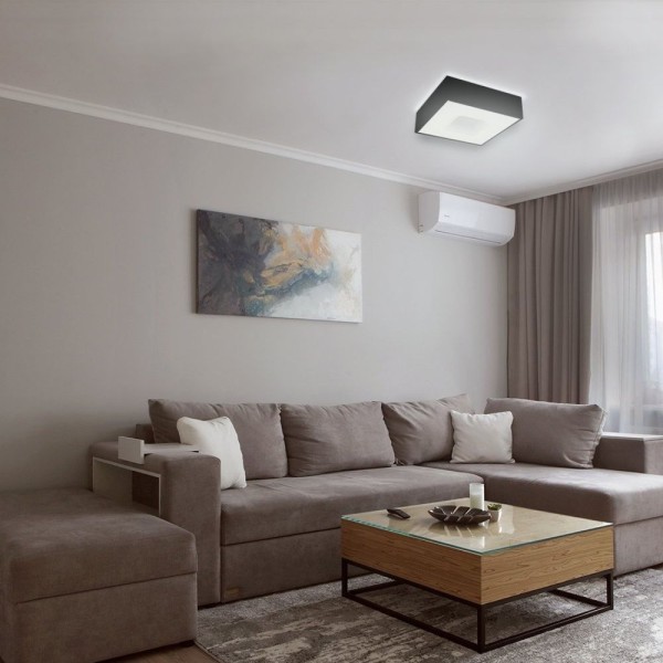 Encontraproduto.com.br - Plafon Taschibra Waffle Led Quadrado Bivolt 6500k Luz Branca Bivolt Preto