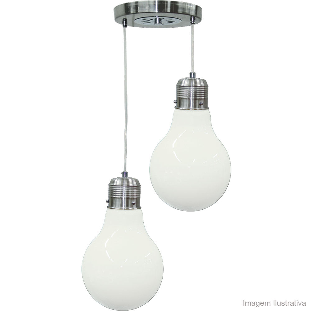 Pendente com vidro 2 lâmpadas 15W branco Taschibra