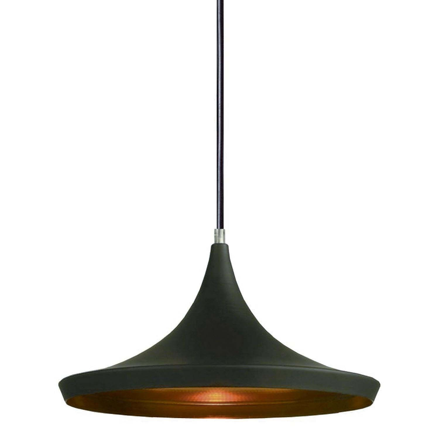 Pendente Estilo Industrial Luminária Moderna Td900 Taschibra Cor Pintura Externa Preto Fosco Com Interior Dourado 110/220v