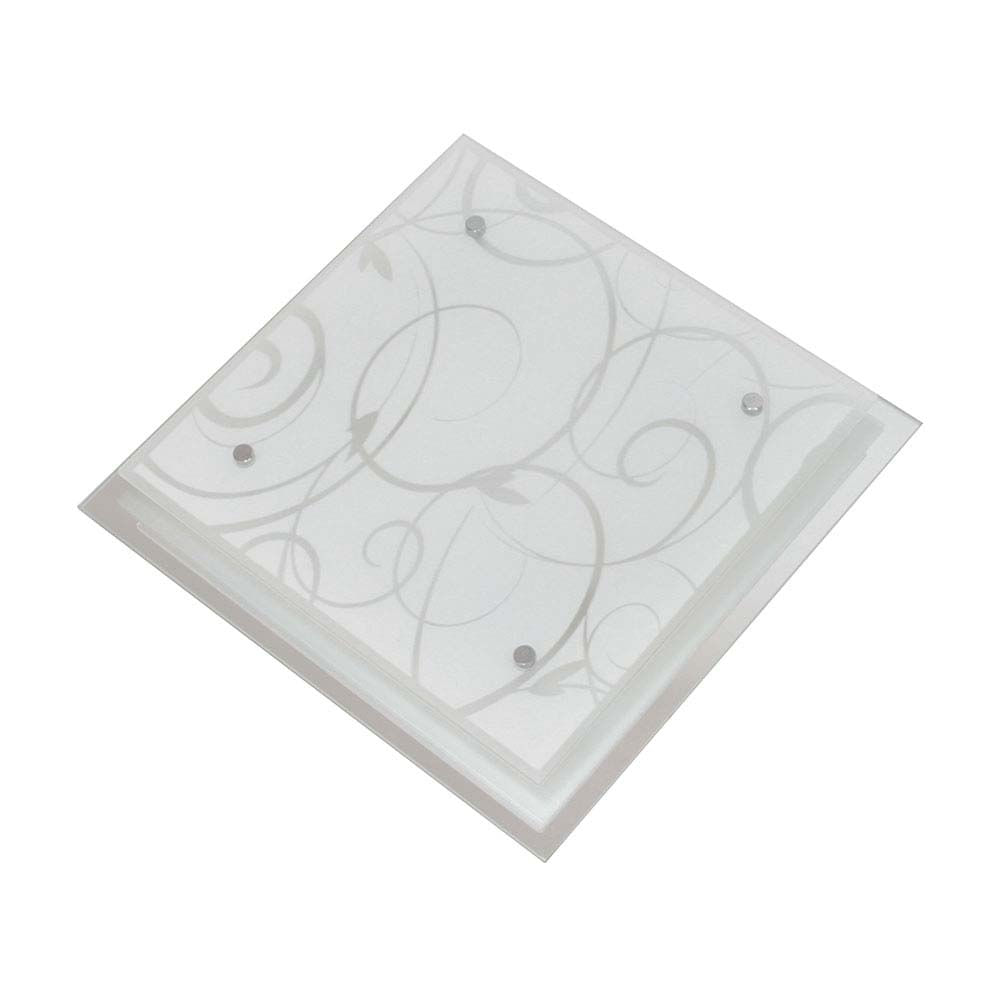 Plafon quadrado de sobrepor para 2 lâmpadas E27 32cm Angra fosco com arabescos Taschibra