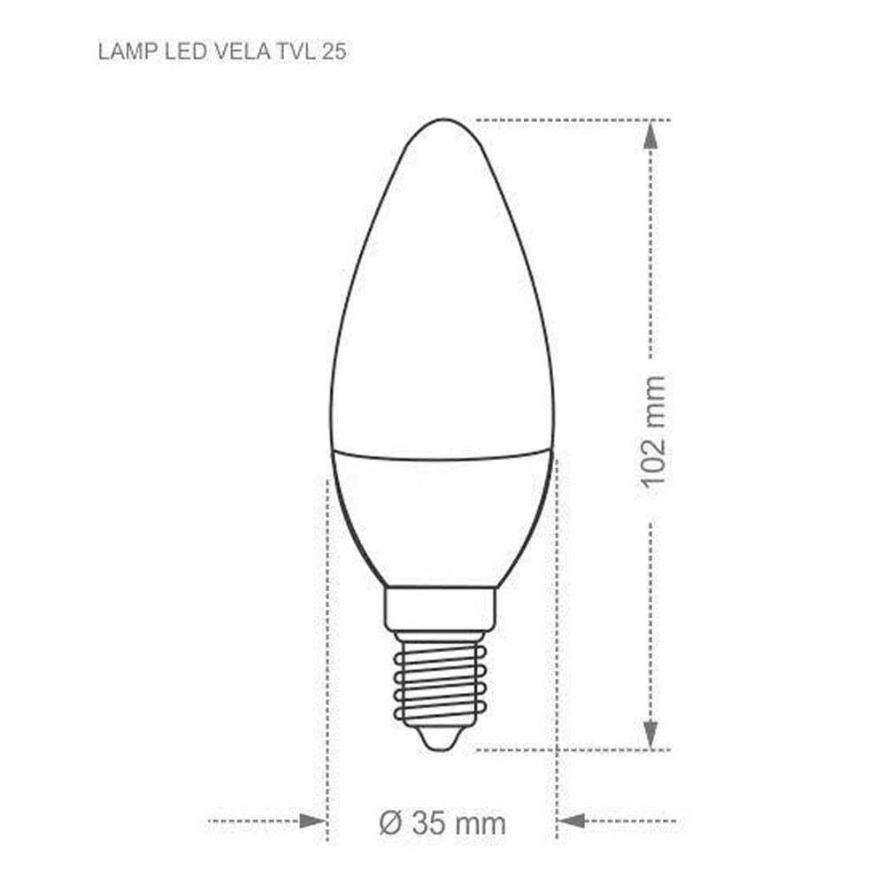 Encontraproduto.com.br - Lâmpada Led Vela TVL250 3W 6500K E14/E27 Leitosa Bivolt  Taschibra
