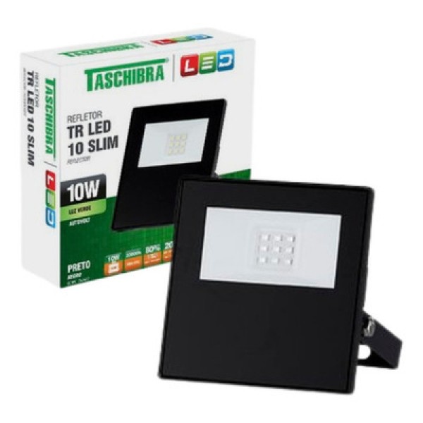 Encontraproduto.com.br - Refletor Tr Led 10w Slim 9,2x2,5x9,1cm - Taschibra Verde - Branco