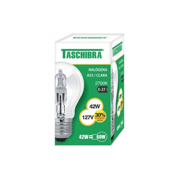 Encontraproduto.com.br - Lâmpada Halógena Taschibra A55 42W E27 2700K Luz Amarela