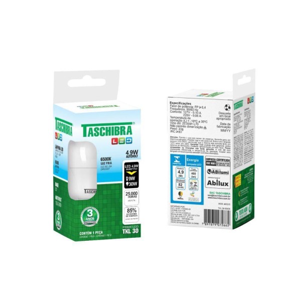 Encontraproduto.com.br - Lâmpada Bulbo 4,9W 6500K TK30 Taschibra