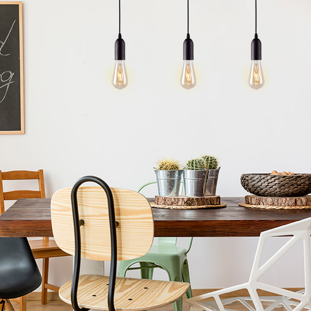 Encontraproduto.com.br - Pendente Dot Metal Longo Preto E27 1 Lampada Taschibra