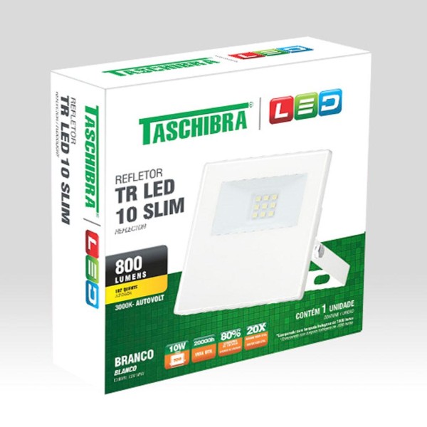Encontraproduto.com.br - Refletor TR Led Slim 10W Branco 3000K Amarela Taschibra
