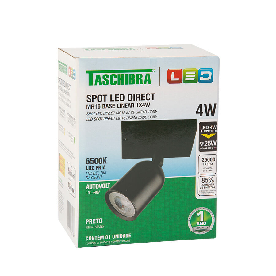 Encontraproduto.com.br - Spot Led Taschibra MR16 Base Linear 1X4W 6500K Preto