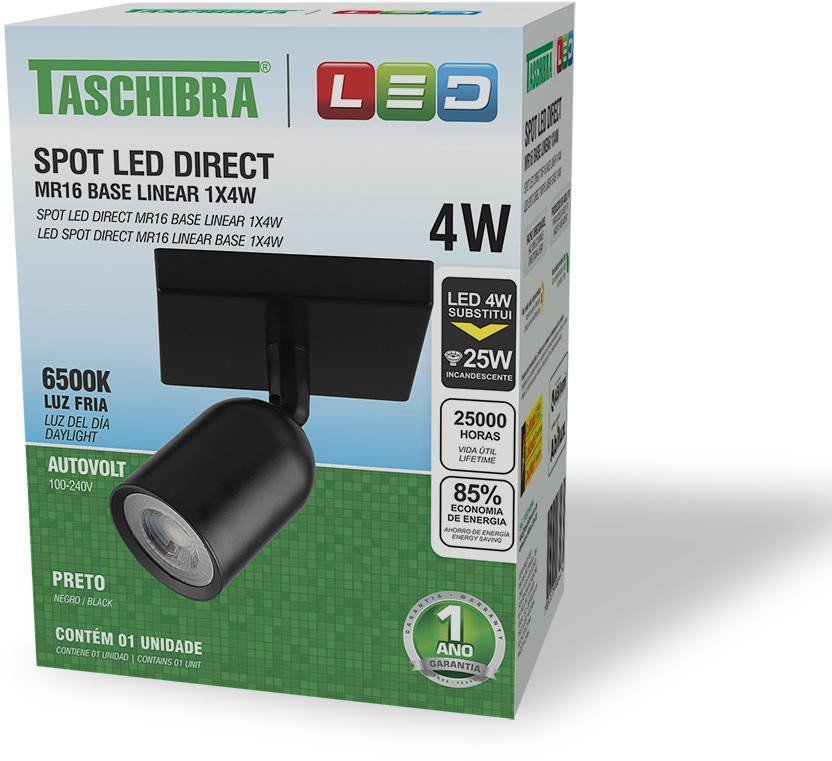 Encontraproduto.com.br - Spot Led Taschibra MR16 Base Linear 1X4W 6500K Preto