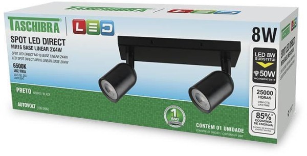 Encontraproduto.com.br - Trilho 2 Lâmpadas LED 8W Direct Linear 6500K Preto Luz Branca Taschibra