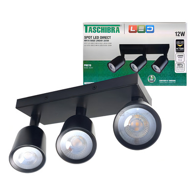 Encontraproduto.com.br - Trilho 3 Lâmpadas LED 12W Direct Linea 3000K Preto Luz Amarela Taschibra