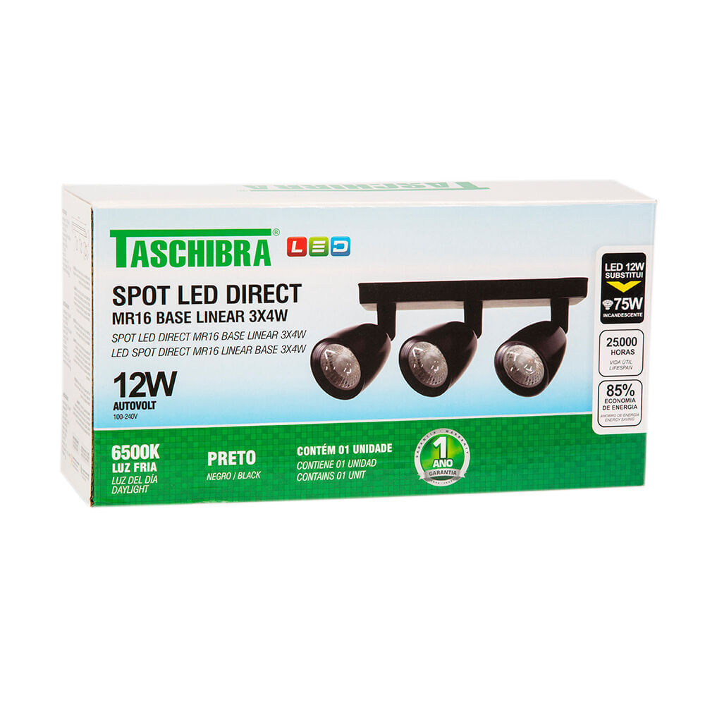 Encontraproduto.com.br - Trilho 3 Lâmpadas LED 12W Direct Linea 6500K Luz Branca Taschibra