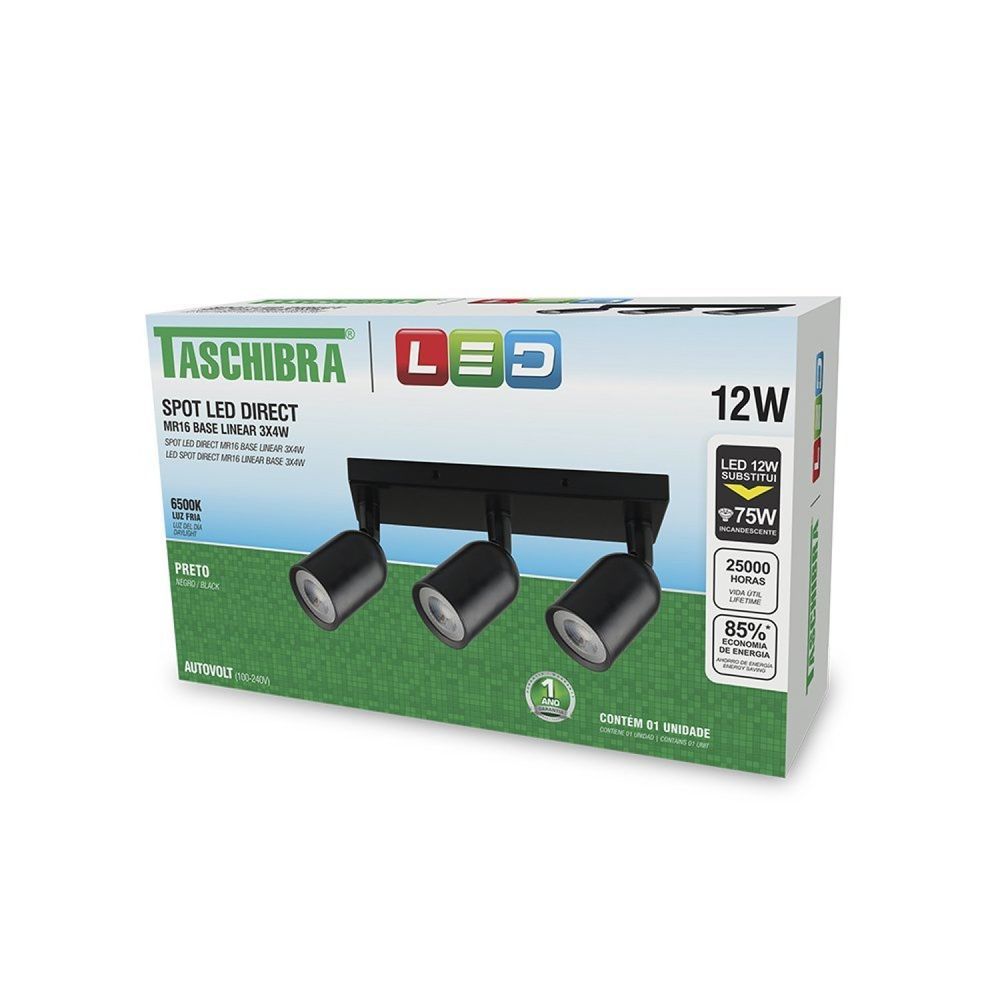 Encontraproduto.com.br - Trilho 3 Lâmpadas LED 12W Direct Linea 6500K Luz Branca Taschibra