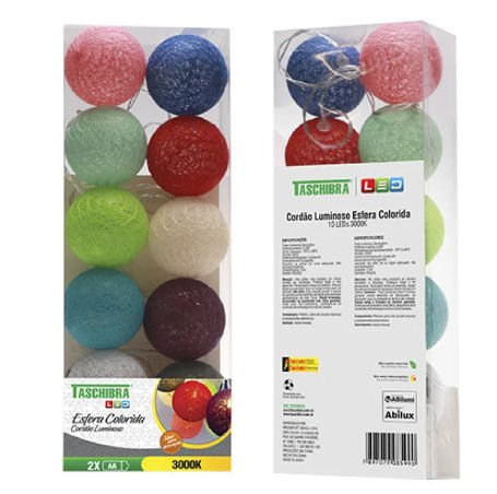Encontraproduto.com.br - Enfeite De Natal Esfera Colorida 10 Leds 3000k Pilha Taschibra