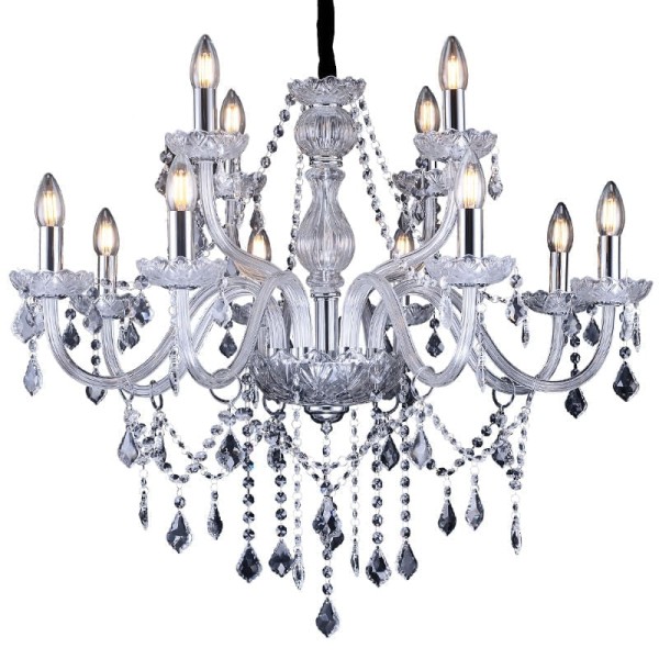 Encontraproduto.com.br - Pendente de Cristal Transparente GLAM 12 Lâmpadas E14 Taschibra