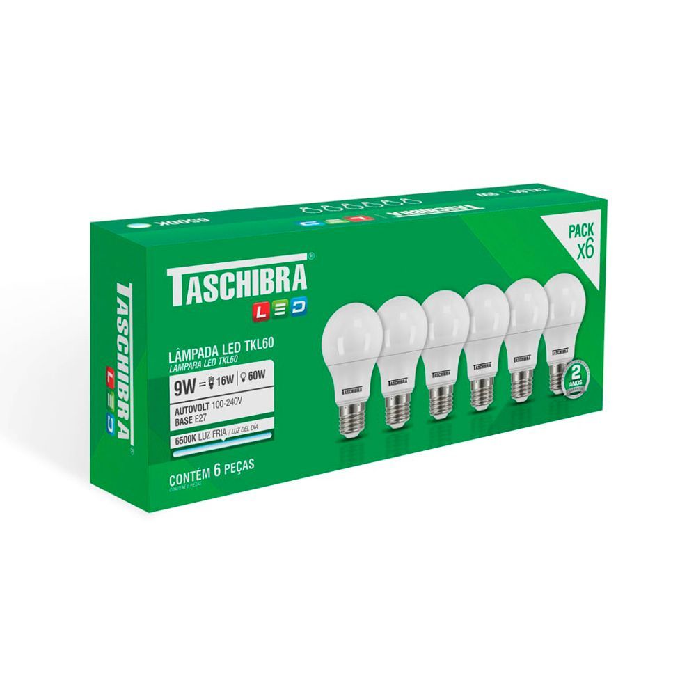 Encontraproduto.com.br - Kit 6 Lâmpadas Led Taschibra TKL 60 9W E27 Bivolt