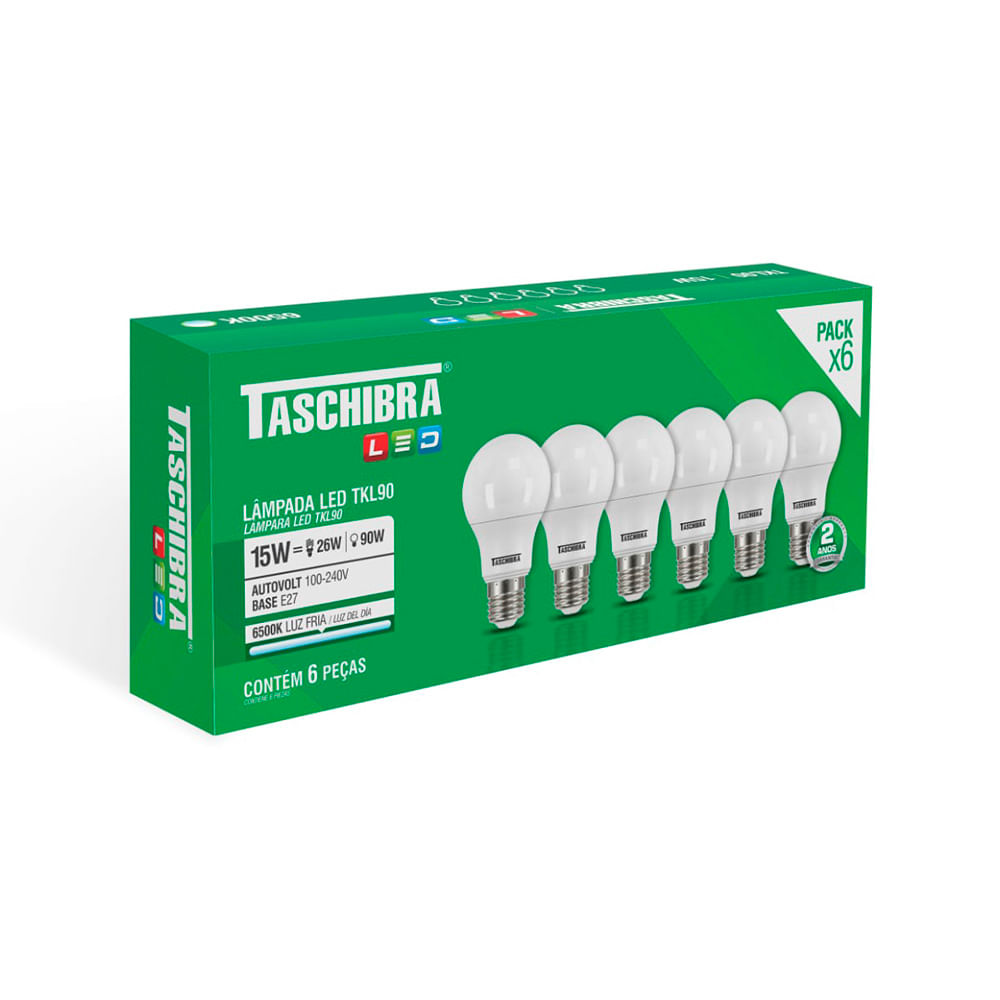 Encontraproduto.com.br - Kit 6 Lâmpadas Led Taschibra TKL 90 15W E27 Bivolt