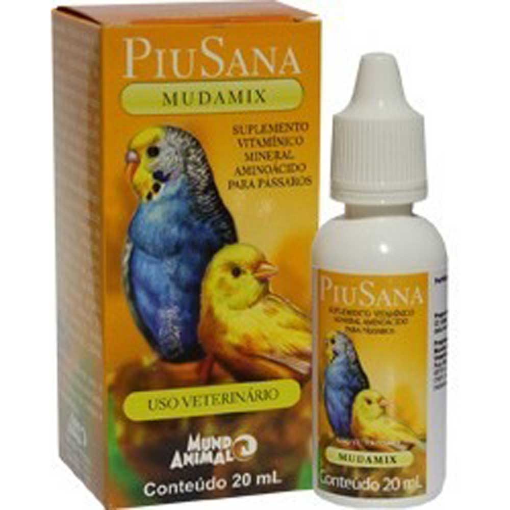 Encontraproduto.com.br - Suplemento Vitamínico Mineral Mundo Animal Piusana Mudamix para Pássaros 20ml