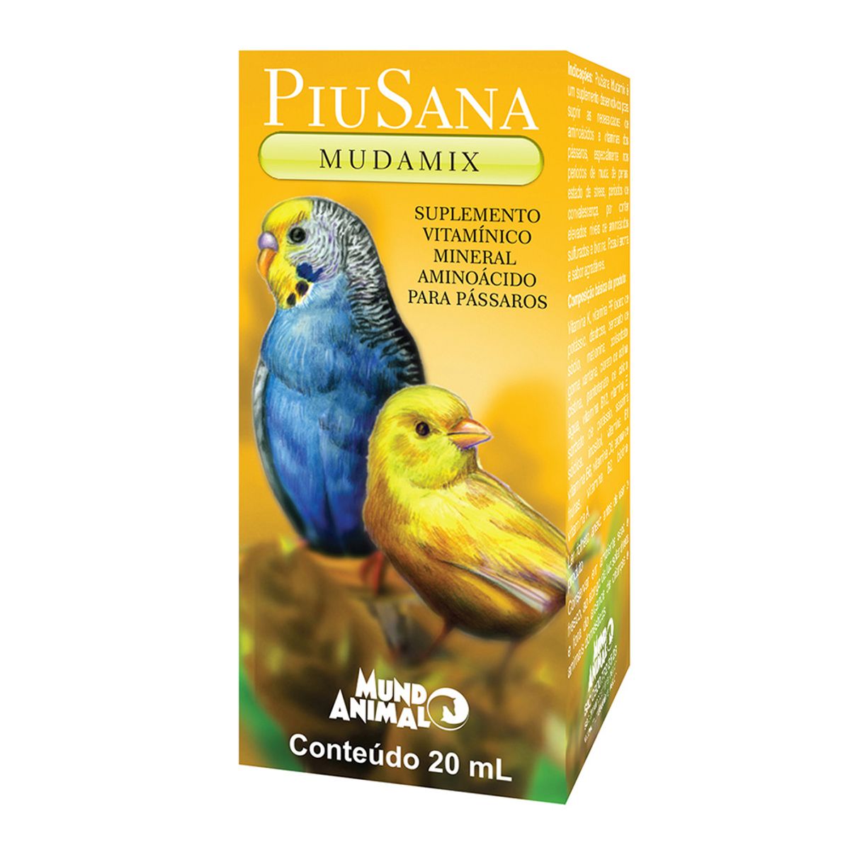 Encontraproduto.com.br - Suplemento Vitamínico Mineral Mundo Animal Piusana Mudamix para Pássaros 20ml