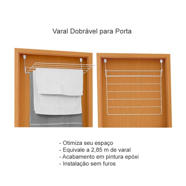 Encontraproduto.com.br - Varal Dobravel Retratil Branco para Porta Sem Furos 1un