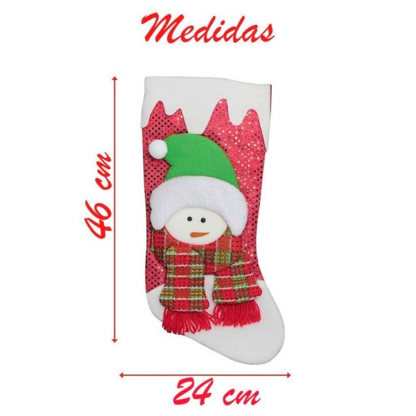 Encontraproduto.com.br - Bota Meia Natalina Decoração Boneco De Neve Tecido 46cm