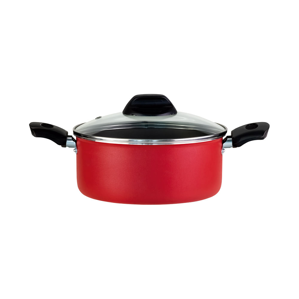 Caçarola Alegrete Enjoy Alumínio 22 CM com Tampa de Vidro Vermelho
