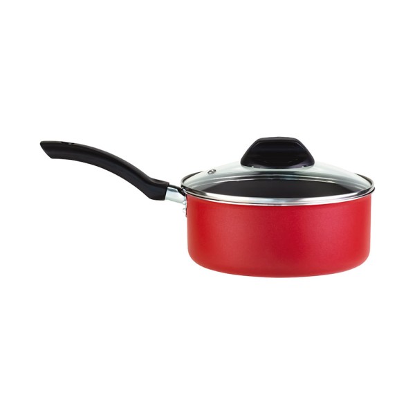 Encontraproduto.com.br - Panela de Alumínio Alegrete 18 CM Enjoy com Tampa de Vidro Vermelho