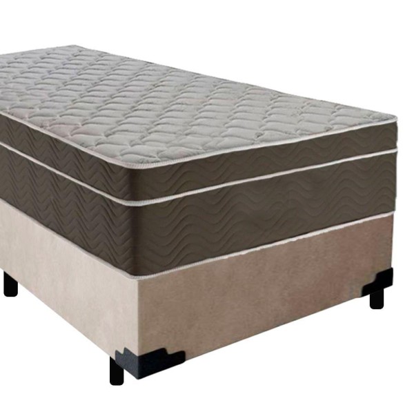 Encontraproduto.com.br - Cama Box Suede Solteiro + Colchão Sereneprime Molas Ensacadas 88x188x65 Bege