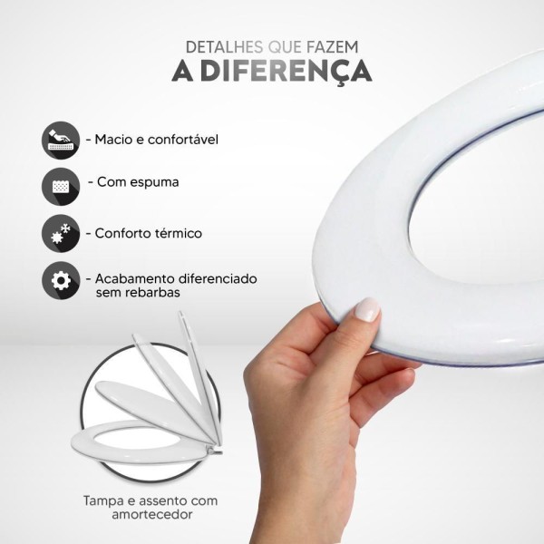 Encontraproduto.com.br - Assento Sanitário Almofadado Soft Close Carrara Preto Para Deca