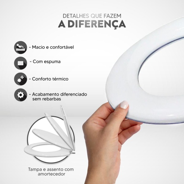 Encontraproduto.com.br - Assento Sanitário Almofadado Soft Close Carrara Preto Para Deca