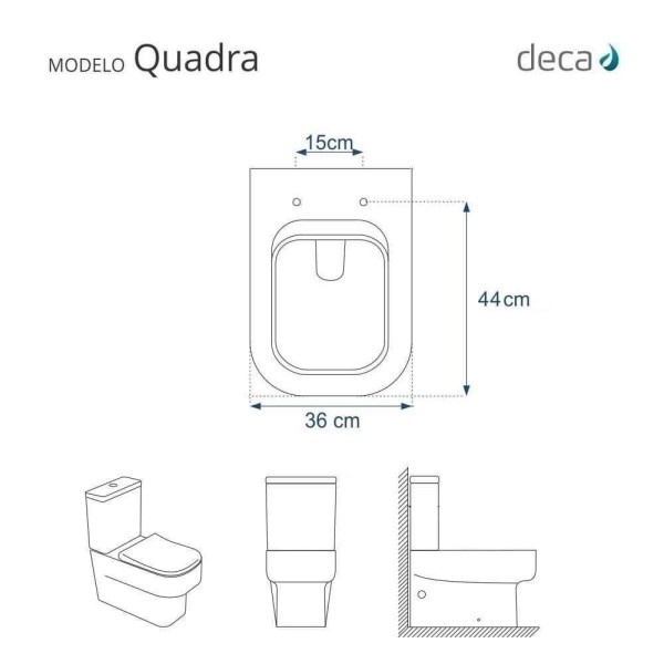 Encontraproduto.com.br - Assento Poliester Soft Close Antimicrobiano Quadra Branco Para Vaso Deca Com Ferragem Dourada
