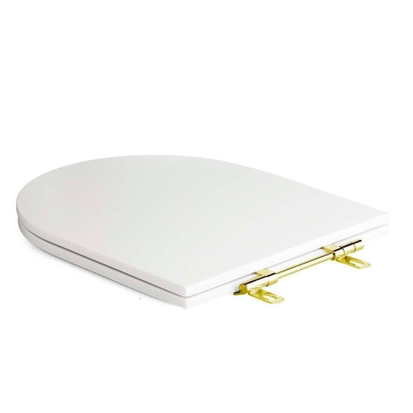 Encontraproduto.com.br - Assento Sanitário Poliéster Antibacteriano Carrara Branco para vaso Deca com Ferragem Dourada
