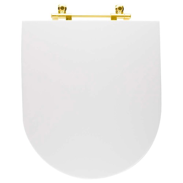Encontraproduto.com.br - Assento Sanitário Poliéster Antibacteriano Carrara Branco para vaso Deca com Ferragem Dourada