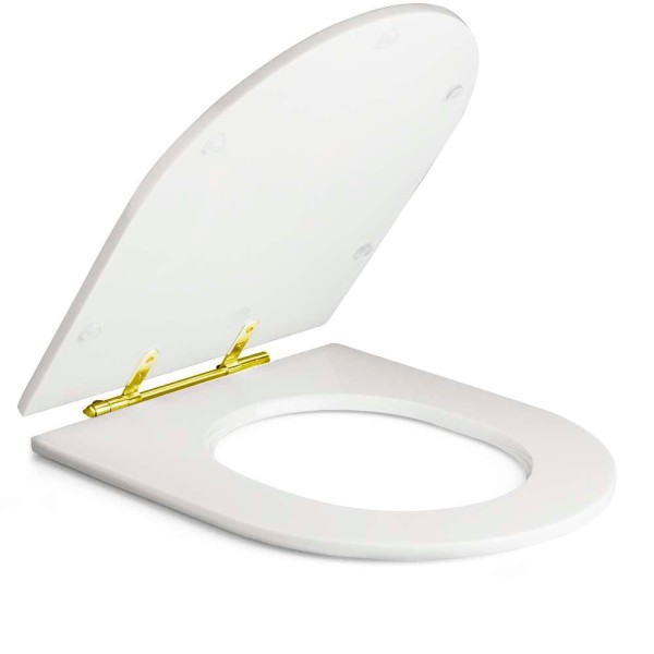 Encontraproduto.com.br - Assento Sanitário Poliéster Antibacteriano Carrara Branco para vaso Deca com Ferragem Dourada