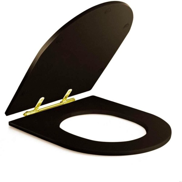 Encontraproduto.com.br - Assento Sanitário Poliéster Luxo Link Lk Marrom Fosco Para Vaso Deca Com Ferragem Dourada