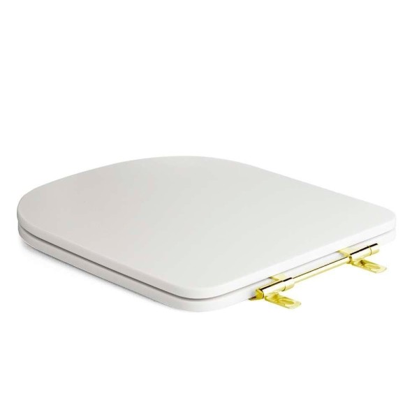 Encontraproduto.com.br - Assento Sanitário Poliéster Antibacteriano Quadra Branco Para Vaso Deca Com Ferragem Dourada