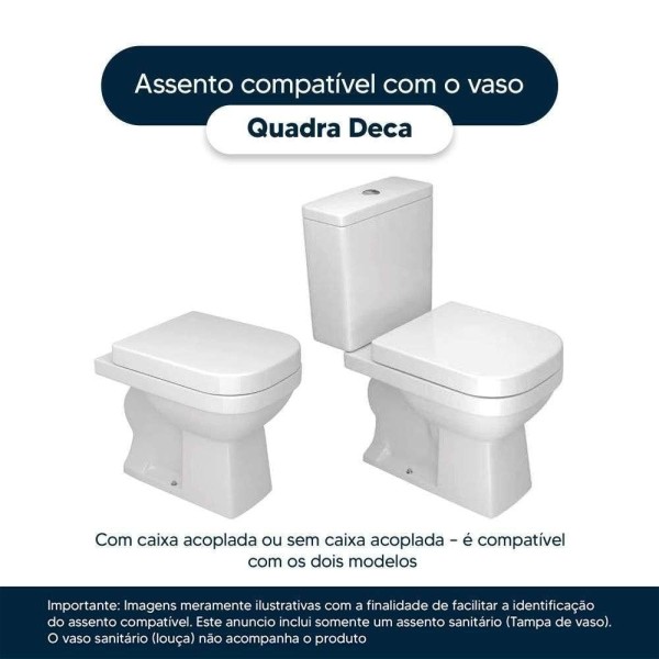 Encontraproduto.com.br - Assento Sanitário Poliéster Antibacteriano Quadra Branco Para Vaso Deca Com Ferragem Dourada
