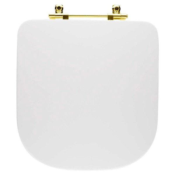 Encontraproduto.com.br - Assento Sanitário Poliéster Antibacteriano Quadra Branco Para Vaso Deca Com Ferragem Dourada