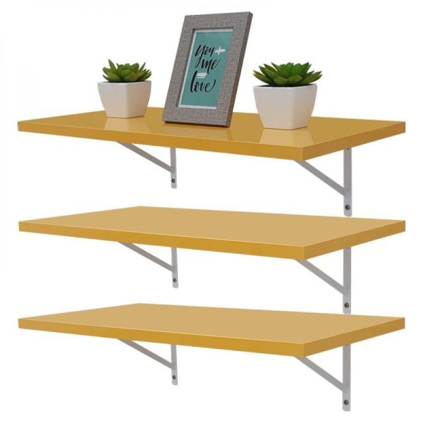 Encontraproduto.com.br - Kit 3 Prateleiras 80 X 30cm Amarela Com Mão Francesa