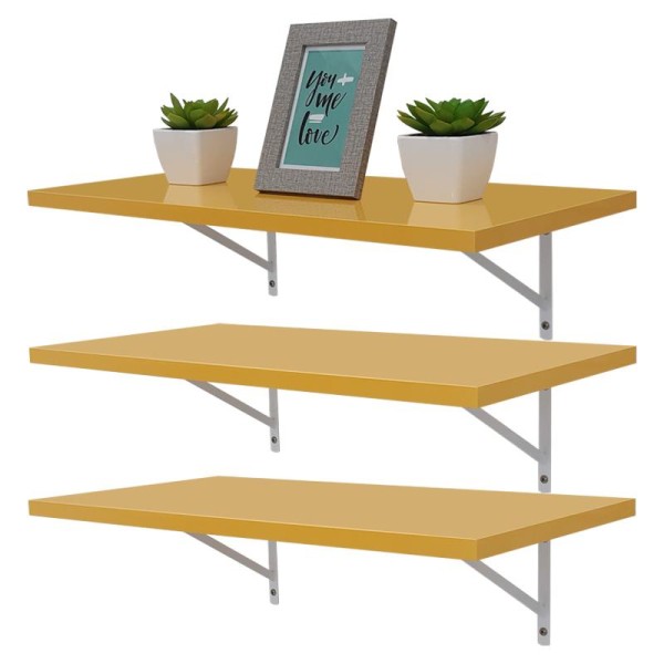 Encontraproduto.com.br - Kit 3 Prateleiras 80 X 30cm Amarela Com Mão Francesa