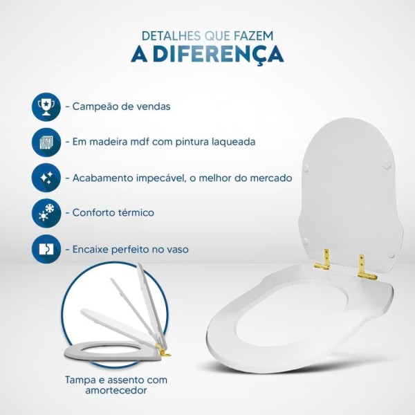 Encontraproduto.com.br - Assento Sanitário Com Fechamento Lento Ibiza Cinza Platina Para Vaso Incepa Com Ferragem Dourada